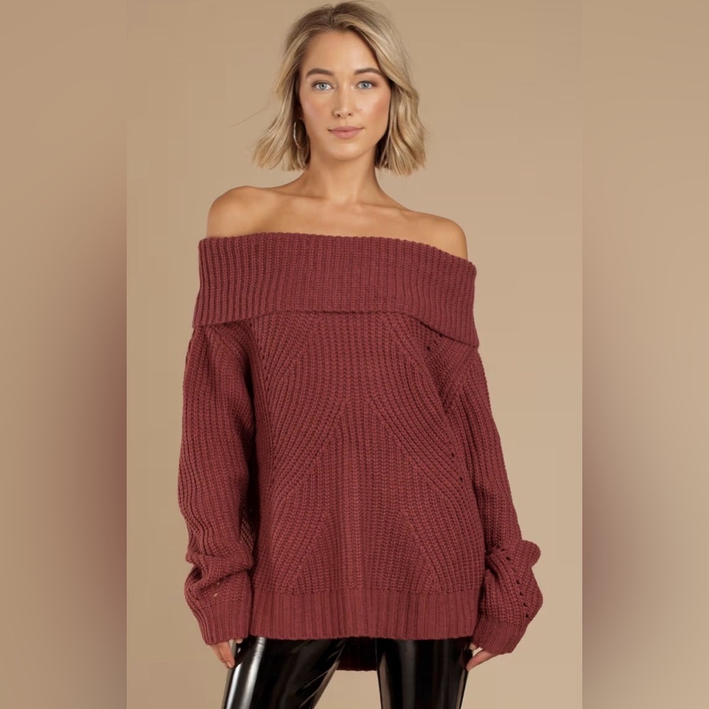 Tobi Cozy Off Shoulder Neck Women's Sweater - Dusty Pink